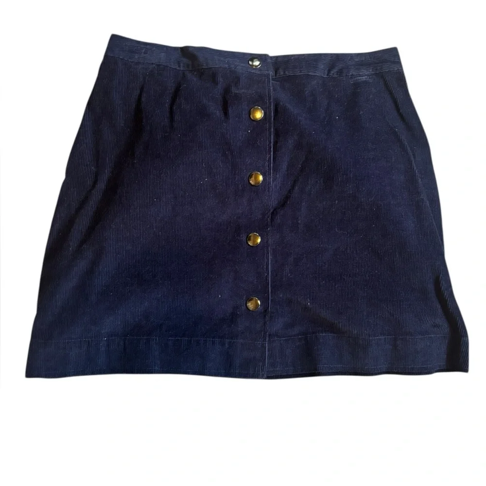 Old Navy Corduroy Button Front Mini Skirt Navy Blue Size 8 Brass Gold Buttons